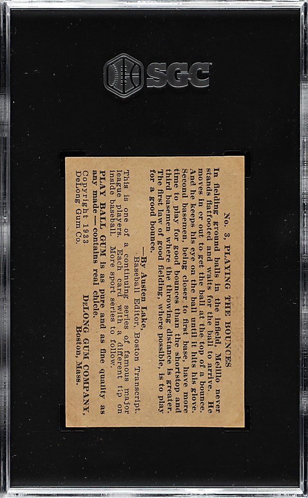 1933 R333 DeLong Gum #3 Oscar Melillo SGC VG+ 3.5