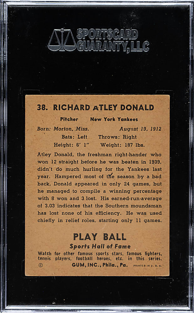1941 R336 Playball #38 Atley Donald SGC EX+ 70