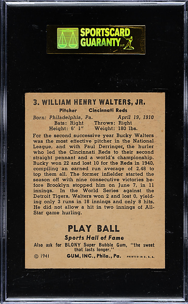 1941 R336 Play Ball #3 Bucky Walters SGC NM 84