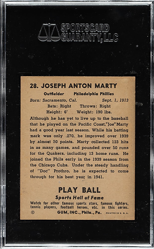1941 R336 Play Ball #28 Joe Marty SGC NM 84