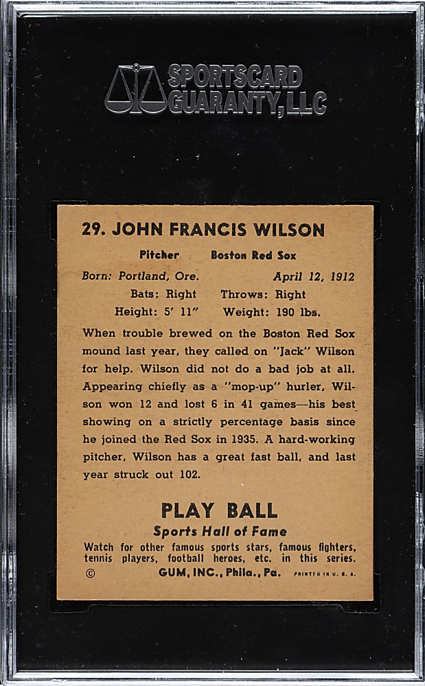 1941 R336 Play Ball #29 Jack Wilson SGC EX/NM 6