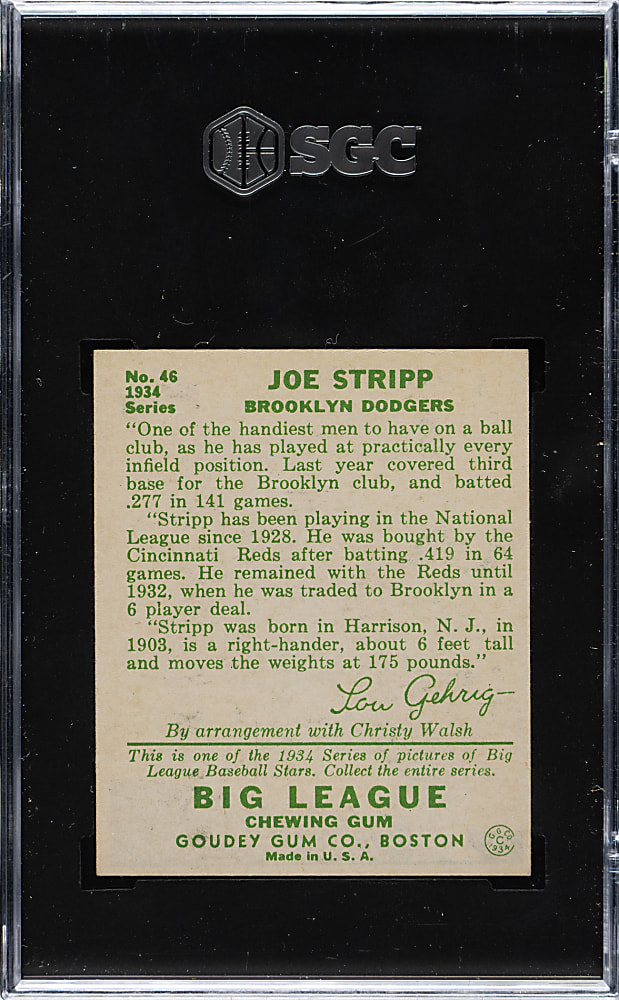 1934 R320 Goudey #46 Joe Stripp SGC EX 5
