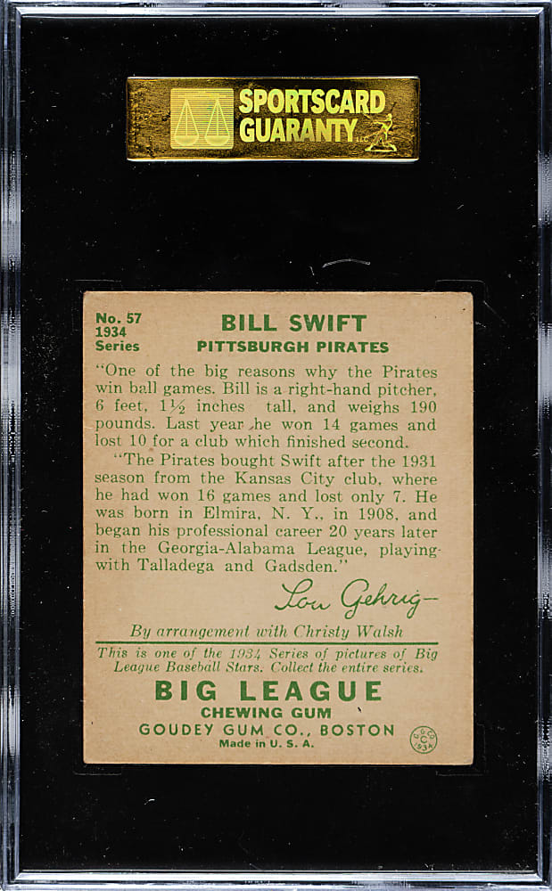 1934 R320 Goudey #57 Bill Swift SGC EX 60