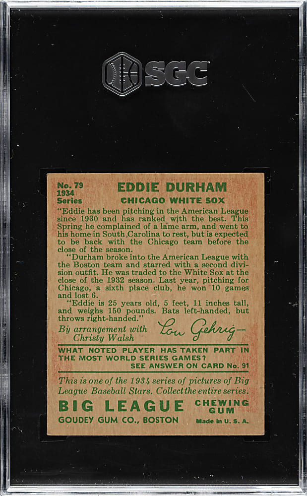 1934 R320 Goudey #79 Eddie Durham SGC EX 5