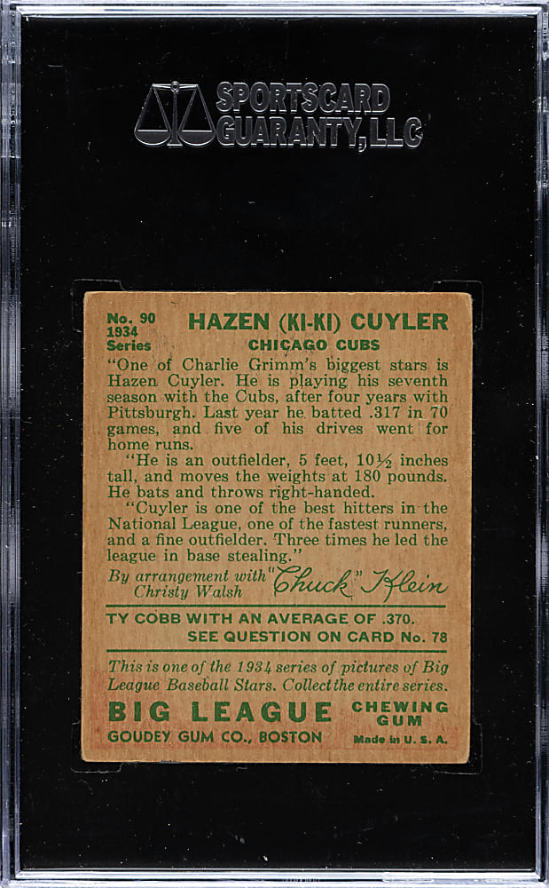 1934 R320 Goudey #90 KiKi Cuyler SGC EX 60