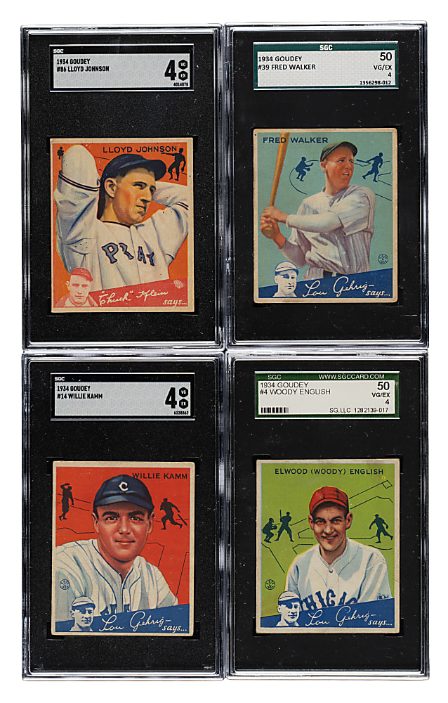 1934 R320 Goudey SGC VG/EX 4 Collection (4): Lloyd Johnson, Fred Walker, Willie Kamm, and Woody English