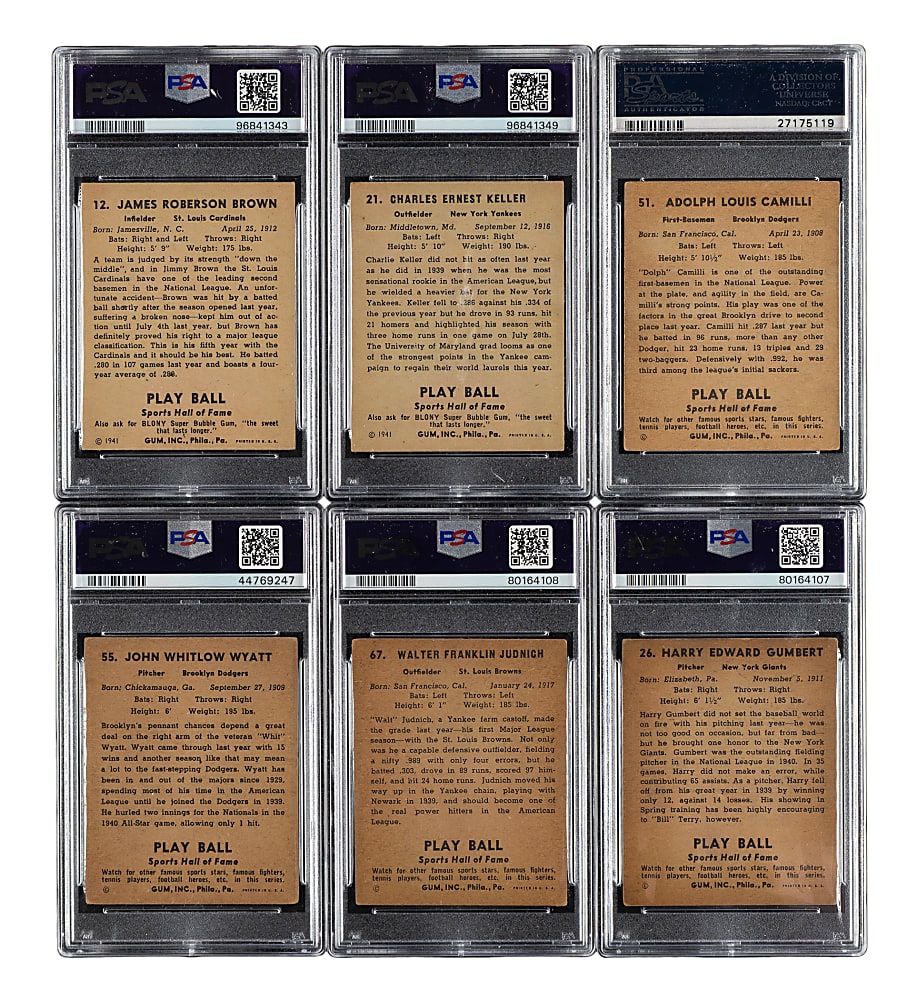 1941 R336 Play Ball PSA-Graded Collection (6)