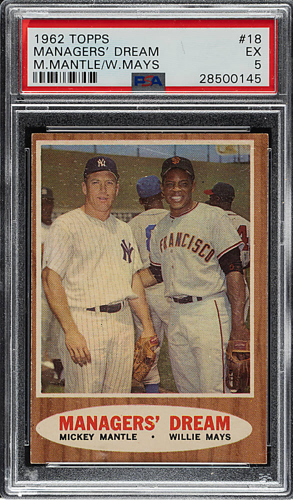 1962 Topps #18 Managers' Dream with Mickey Mantle and Willie Mays PSA EX 5