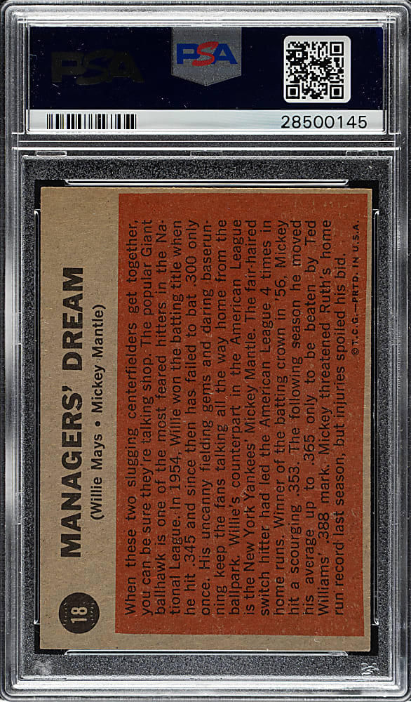 1962 Topps #18 Managers' Dream with Mickey Mantle and Willie Mays PSA EX 5