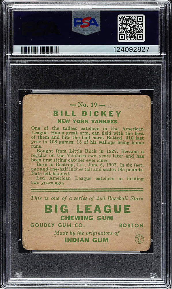 1933 R319 Goudey #19 Bill Dickey PSA FAIR 1.5 (MK)