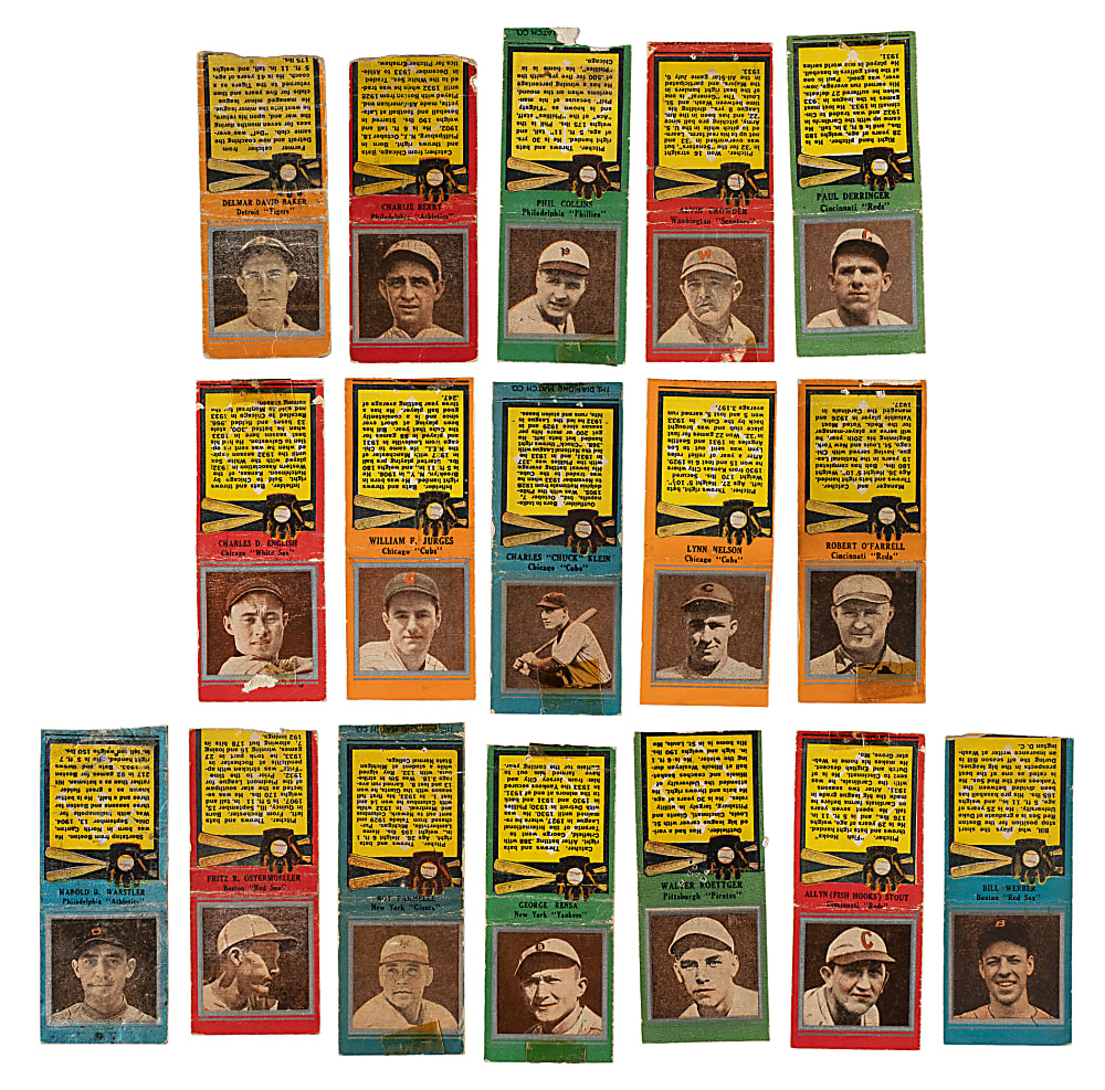 1934 Diamond Matchbooks Collection (21) Including Lloyd Waner, Joe Medwick, and Jesse Haines