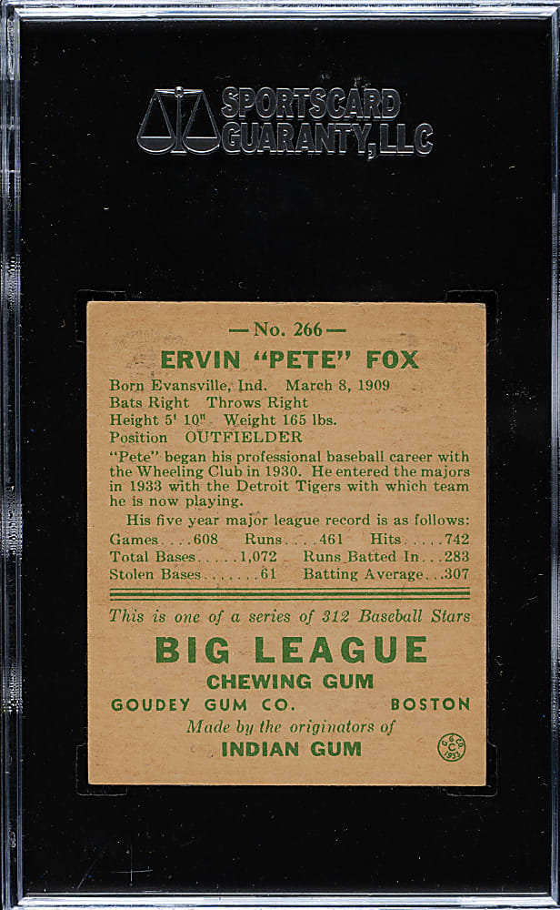 1938 R323 Goudey "Heads-Up" #266 Ervin Fox SGC EX+ 70