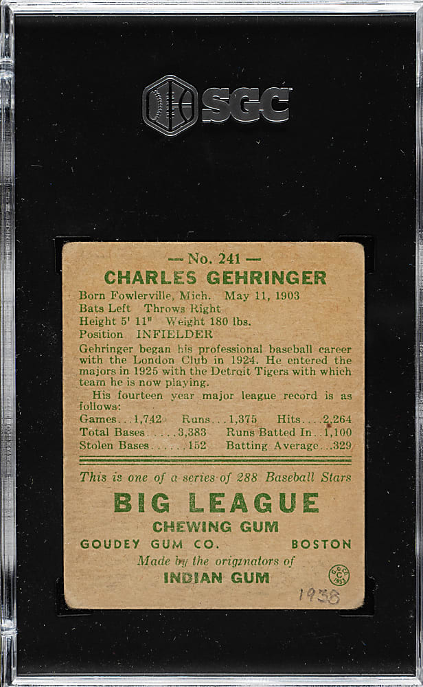 1938 R323 Goudey "Heads-Up" #241 Charlie Gehringer SGC FAIR 1.5