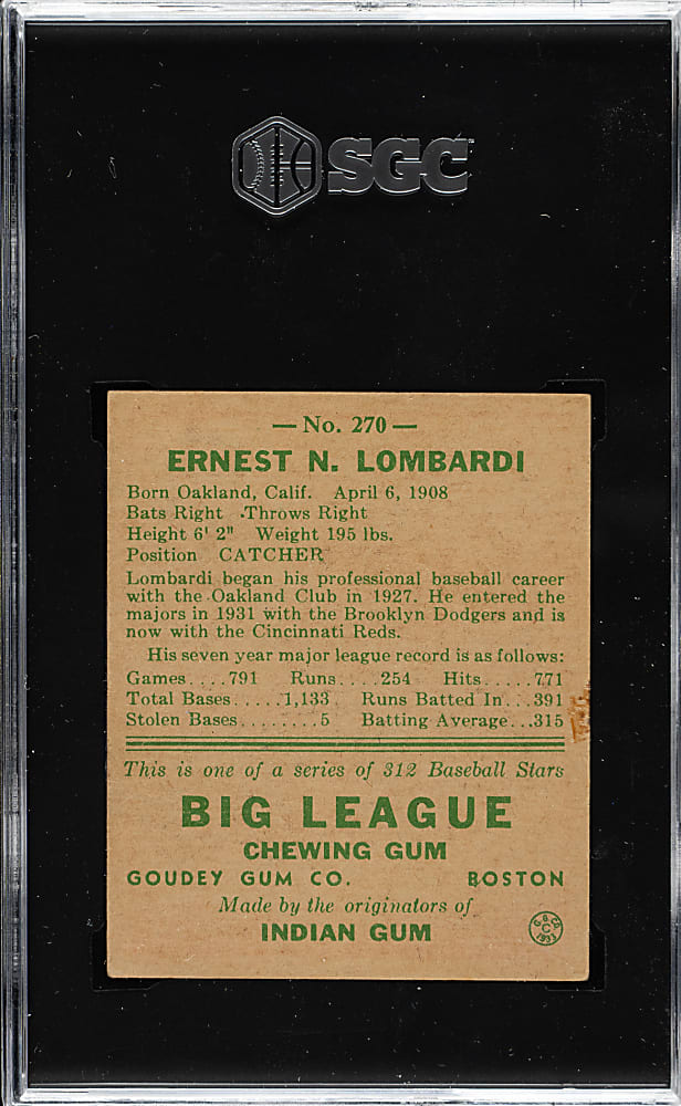 1938 R323 Goudey "Heads-Up" #270 Ernie Lombardi SGC VG/EX 4