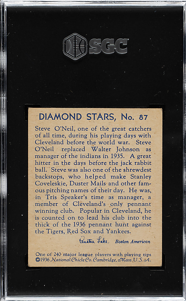 1934-1936 R327 Diamond Stars #87 Steve O'Neil SGC EX 5