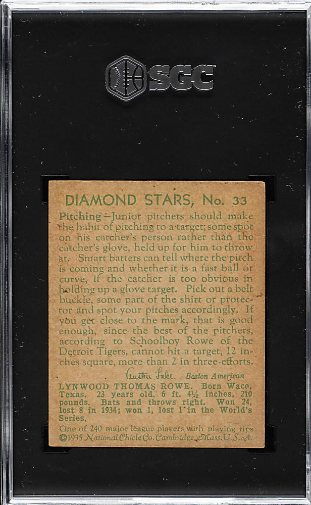 1934-1936 R327 Diamond Stars #33 Schoolboy Rowe SGC VG/EX+ 4.5