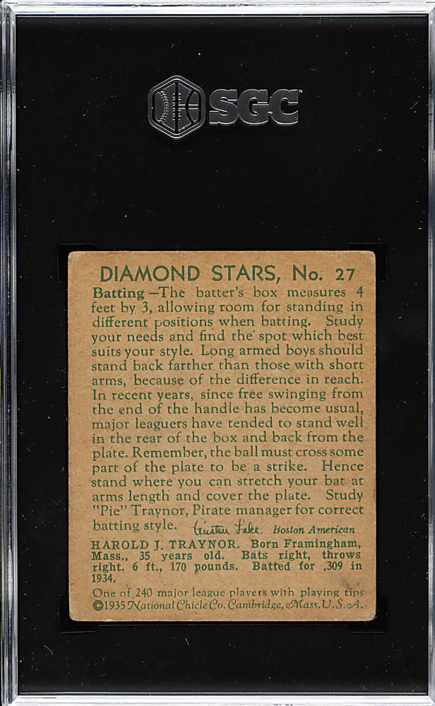 1934-1936 R327 Diamond Stars #27 Pie Traynor SGC VG/EX 4