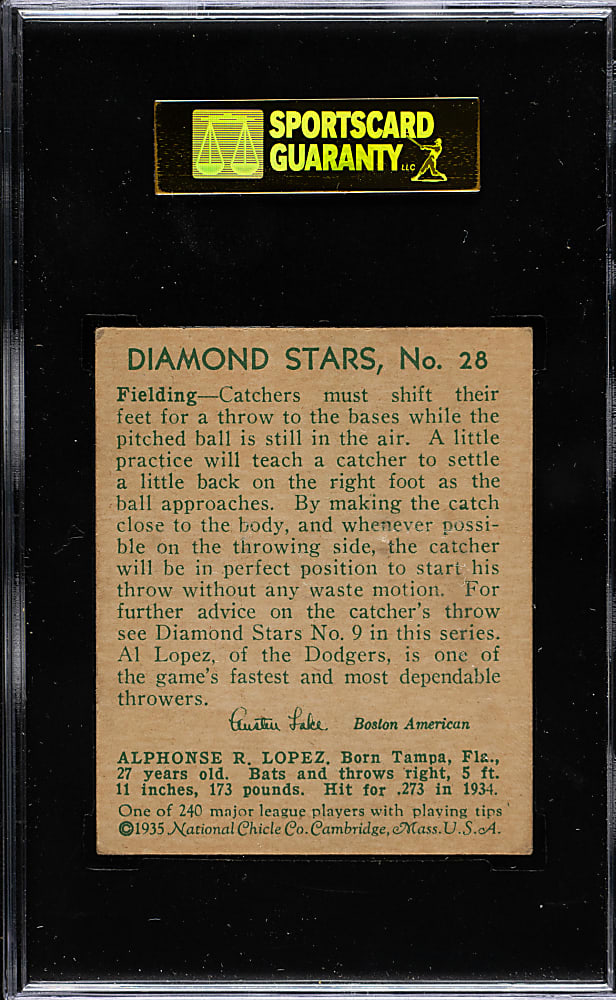 1934-1936 R327 Diamond Stars #28 Al Lopez SGC VG/EX 50