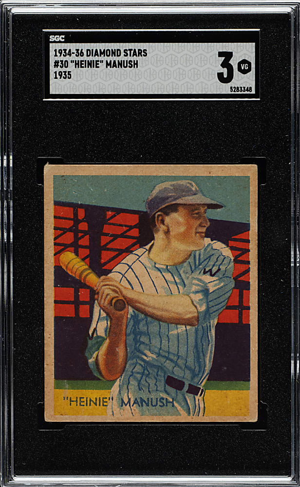 1934-1936 R327 Diamond Stars #30 Heinie Manush "W" on Sleeve (1935 Green Back) SGC VG 3
