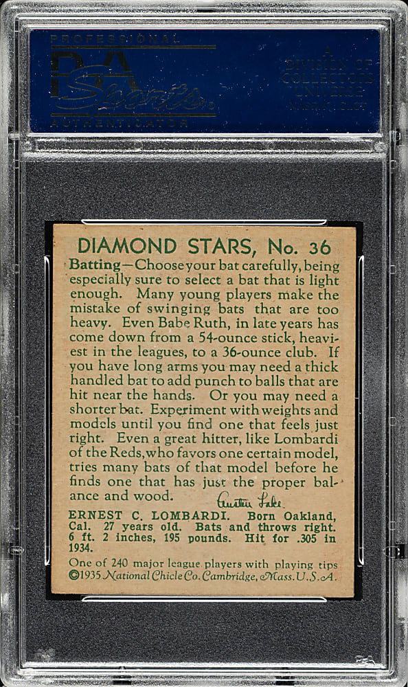 1934-1936 R327 Diamond Stars #36 Ernie Lombardi PSA EX-MT 6