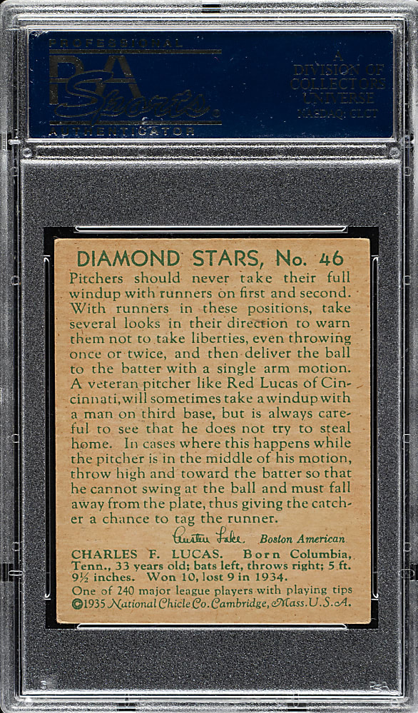 1934-1936 R327 Diamond Stars #46 Red Lucas PSA EX 5