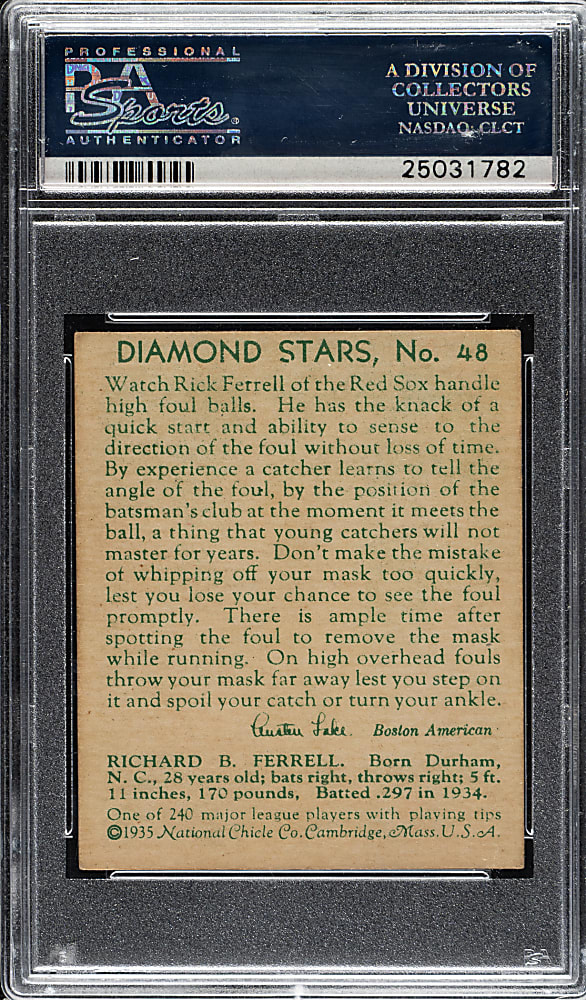 1934-1936 R327 Diamond Stars #48 Rick Ferrell PSA EX 5