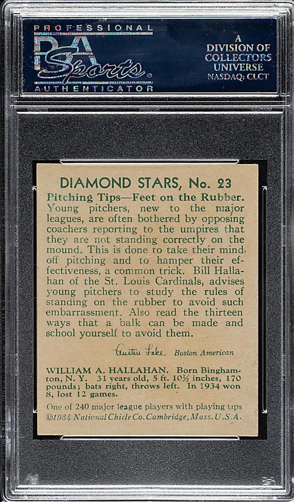1934-1936 R327 Diamond Stars #23 Bill Hallahan (1935 Green Back) PSA EX 5
