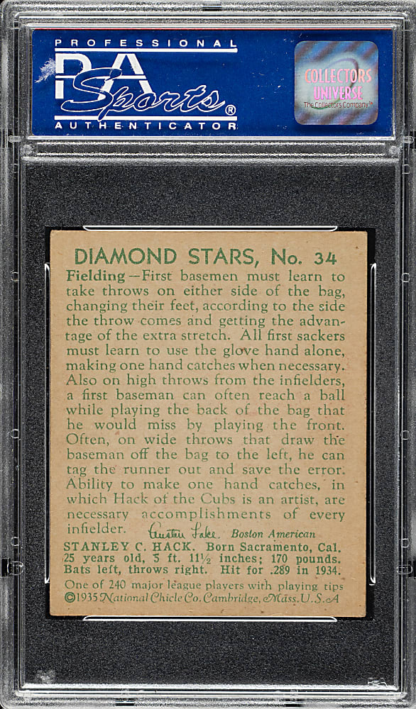 1934-1936 R327 Diamond Stars #34 Stanley Hack PSA EX 5