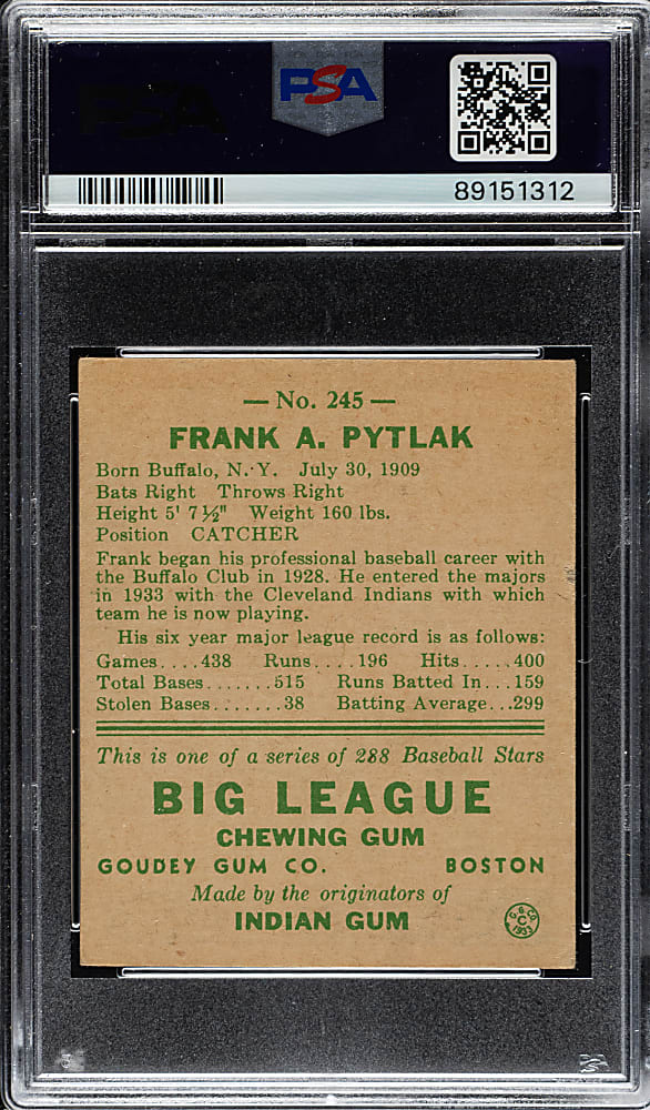 1938 R323 Goudey "Heads-Up" #245 Frank Pytlak PSA VG 3