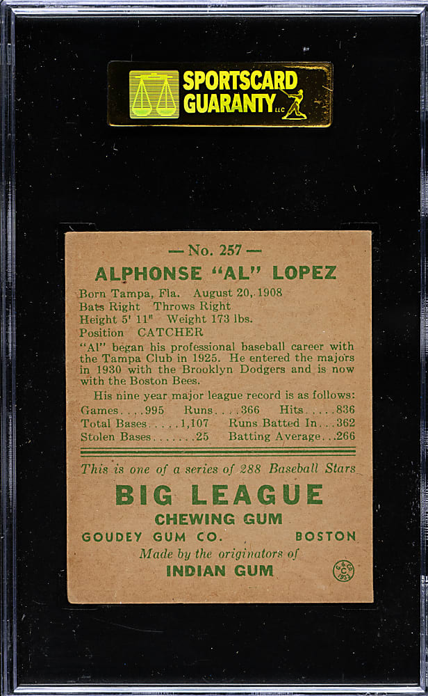 1938 R323 Goudey "Heads-Up" #257 Al Lopez SGC VG 40