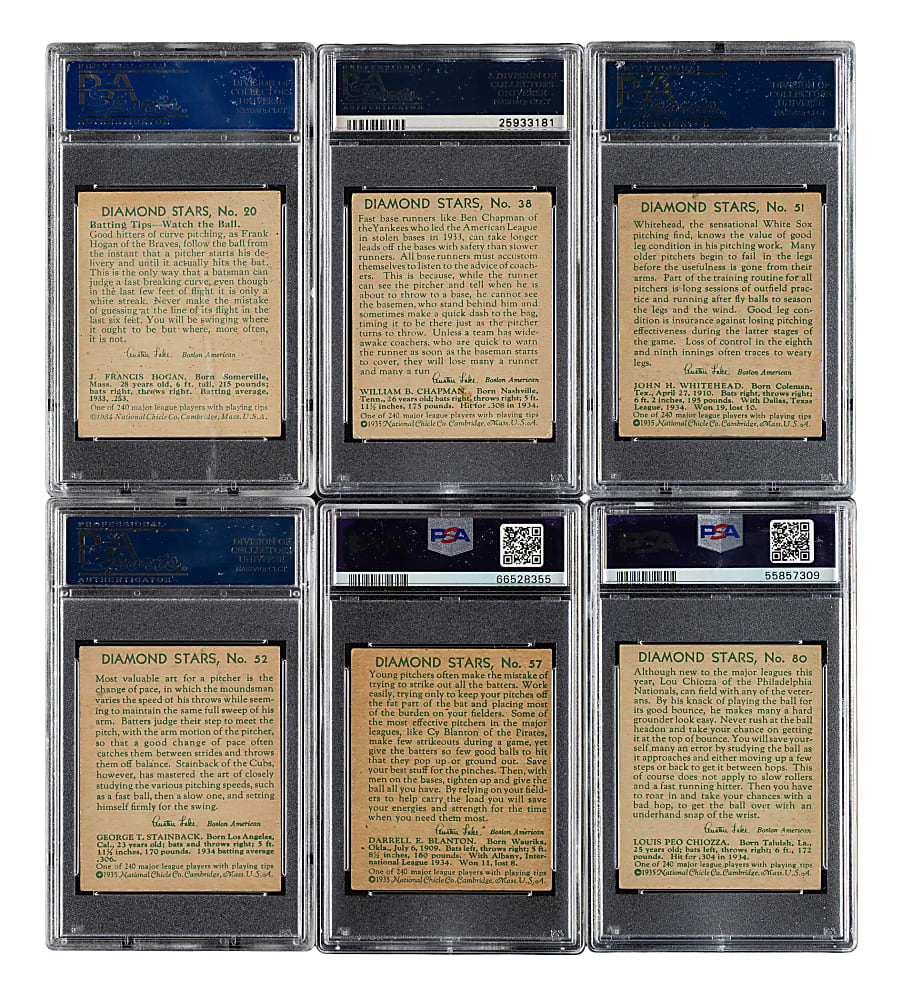 1934-1936 R327 Diamond Stars PSA-Graded Collection (6)