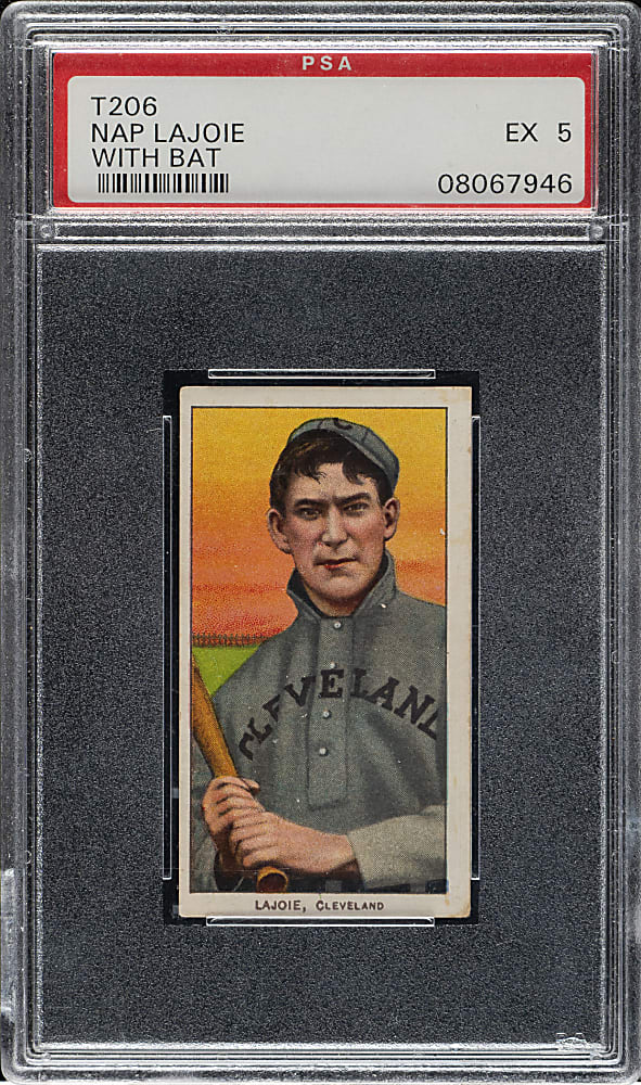 1909-1911 T206 White Border Nap Lajoie with Bat PSA EX 5 - Polar Bear Back - Highest Graded!