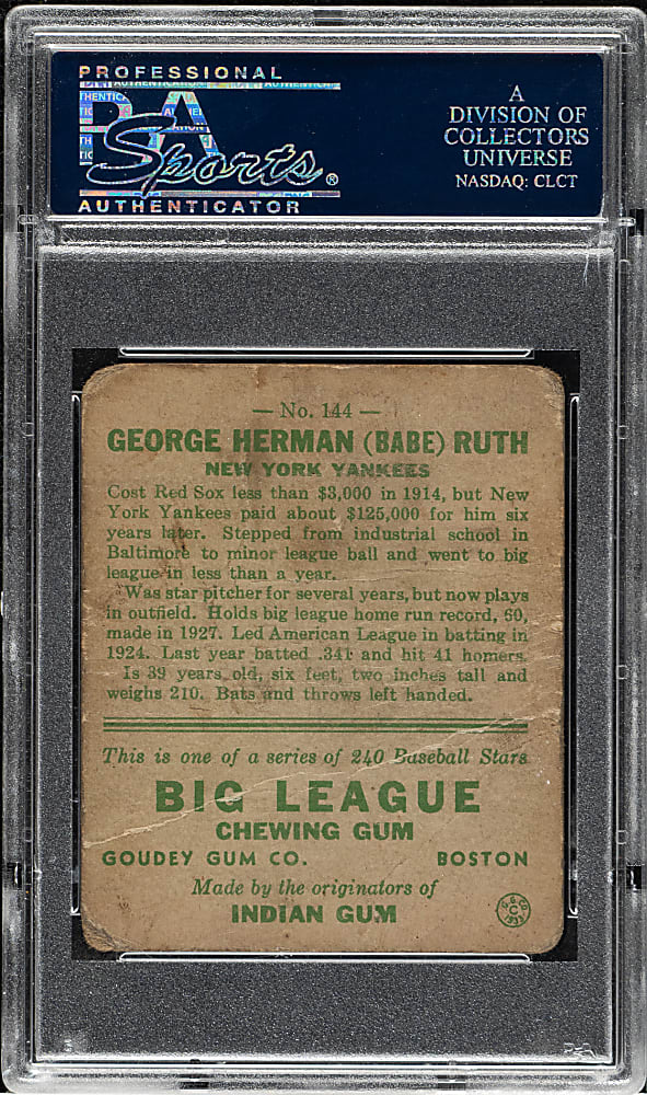 1933 R319 Goudey #144 Babe Ruth PSA POOR 1
