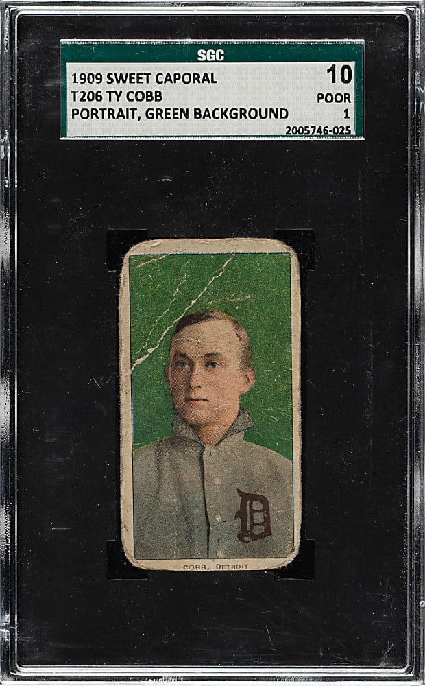 1909-1911 T206 White Border Ty Cobb Portrait Green Background SGC POOR 10