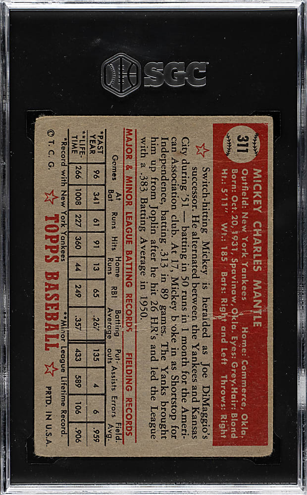 1952 Topps #311 Mickey Mantle SGC POOR 1