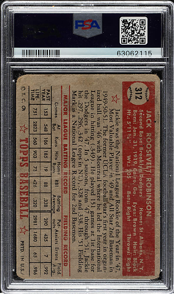 1952 Topps #312 Jackie Robinson High Number PSA POOR 1