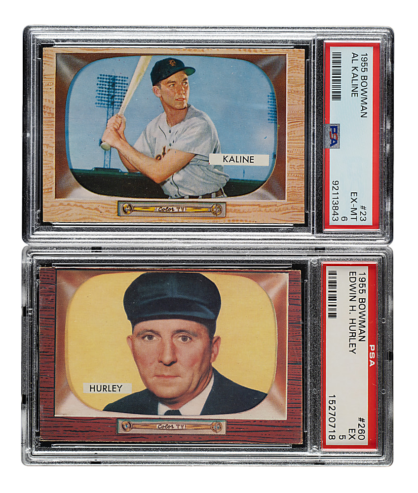 1955 Bowman #23 Al Kaline and #260 Edwin Hurley PSA-Graded Pair