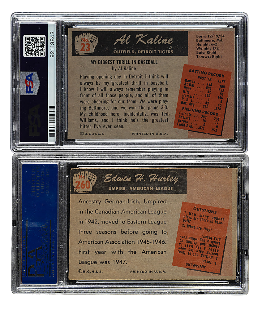 1955 Bowman #23 Al Kaline and #260 Edwin Hurley PSA-Graded Pair