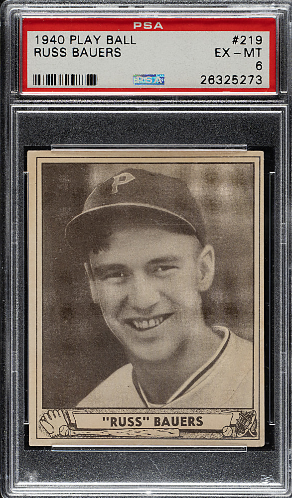 1940 R335 Play Ball #219 Russ Bauers PSA EX-MT 6