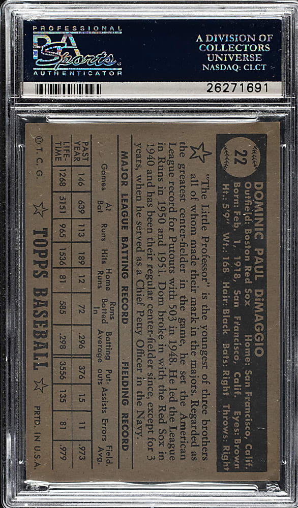 1952 Topps #22 Dom DiMaggio Black Back PSA EX-MT 6