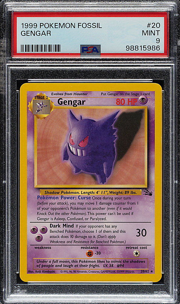 1999 Pokemon Fossil #20 Gengar PSA MINT 9