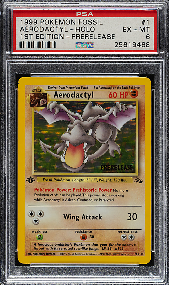 1999 Pokemon Fossil 1st Edition PreRelease #1 Aerodactyl Holographic PSA EX-MT 6