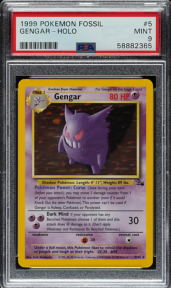 1999 Pokemon Fossil #5 Gengar Holographic PSA MINT 9