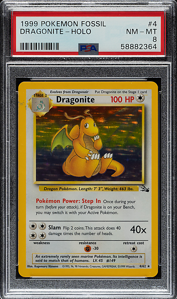 1999 Pokemon Fossil #4 Dragonite Holographic PSA NM-MT 8