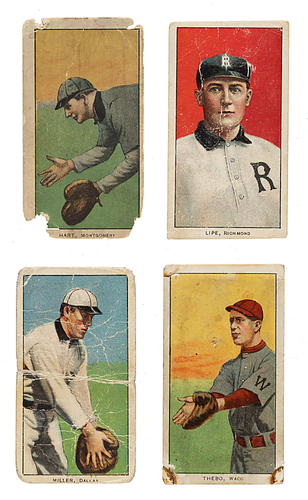 1909-1911 T206 White Border Southern Leaguer Collection (4): Jimmy Hart, Perry Lipe, Molly Miller, and Tony Thebo - Including One Old Mill Back