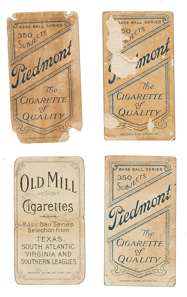 1909-1911 T206 White Border Southern Leaguer Collection (4): Jimmy Hart, Perry Lipe, Molly Miller, and Tony Thebo - Including One Old Mill Back