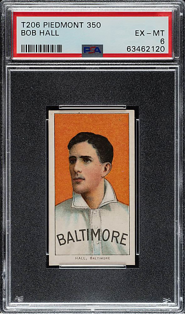 1909-1911 T206 White Border Bob Hall PSA EX-MT 6