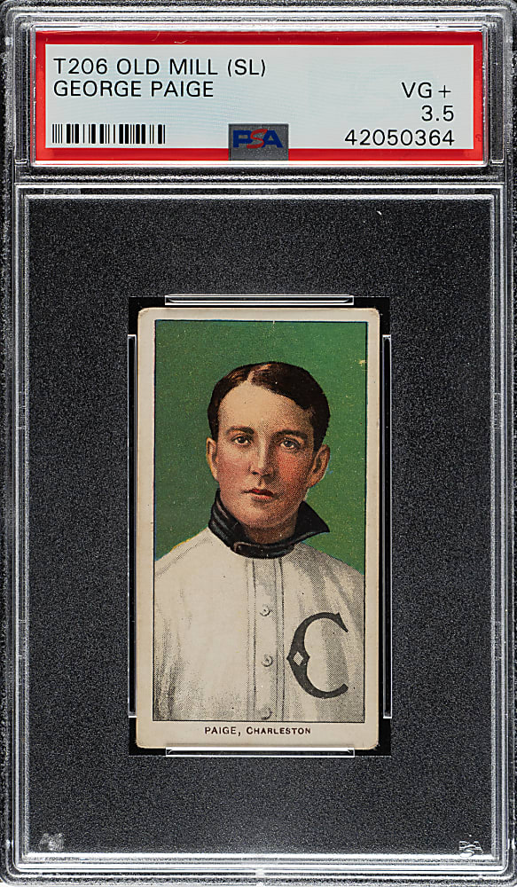 1909-1911 T206 White Border George Paige Southern Leaguer PSA VG+ 3.5 - Old Mill Back