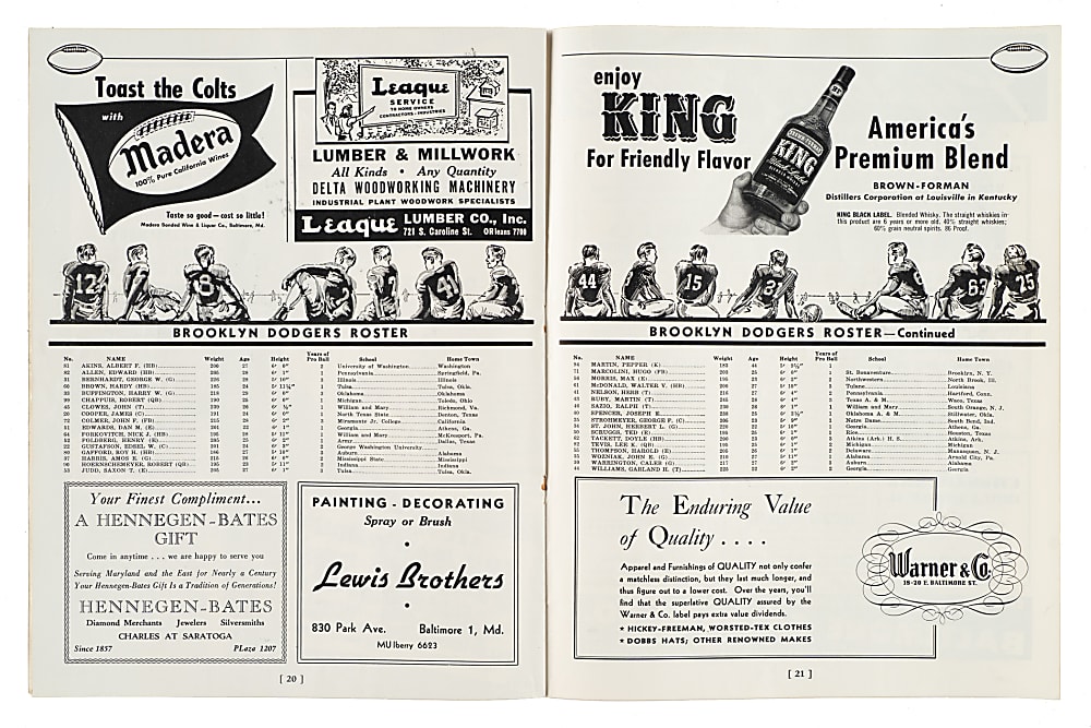 1948 Baltimore Colts (vs. Brooklyn Dodgers) AAFC Football Program