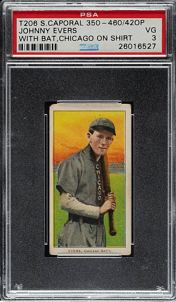 1909-1911 T206 White Border Johnny Evers with Bat, Chicago on Shirt PSA VG 3